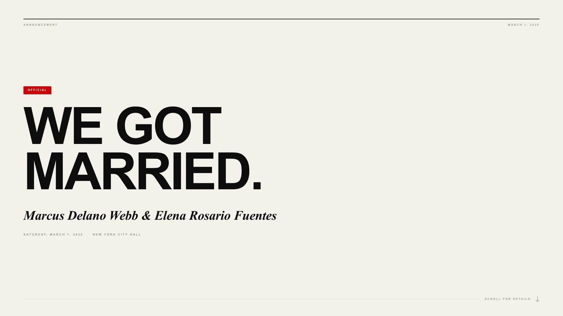 Jubilee — Intimate Elopement Announcement Landing Page Template