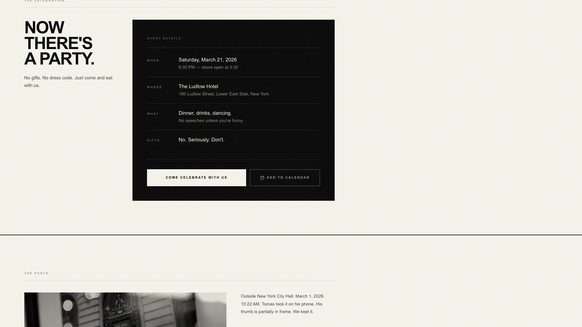 Jubilee — Intimate Elopement Announcement Landing Page Template