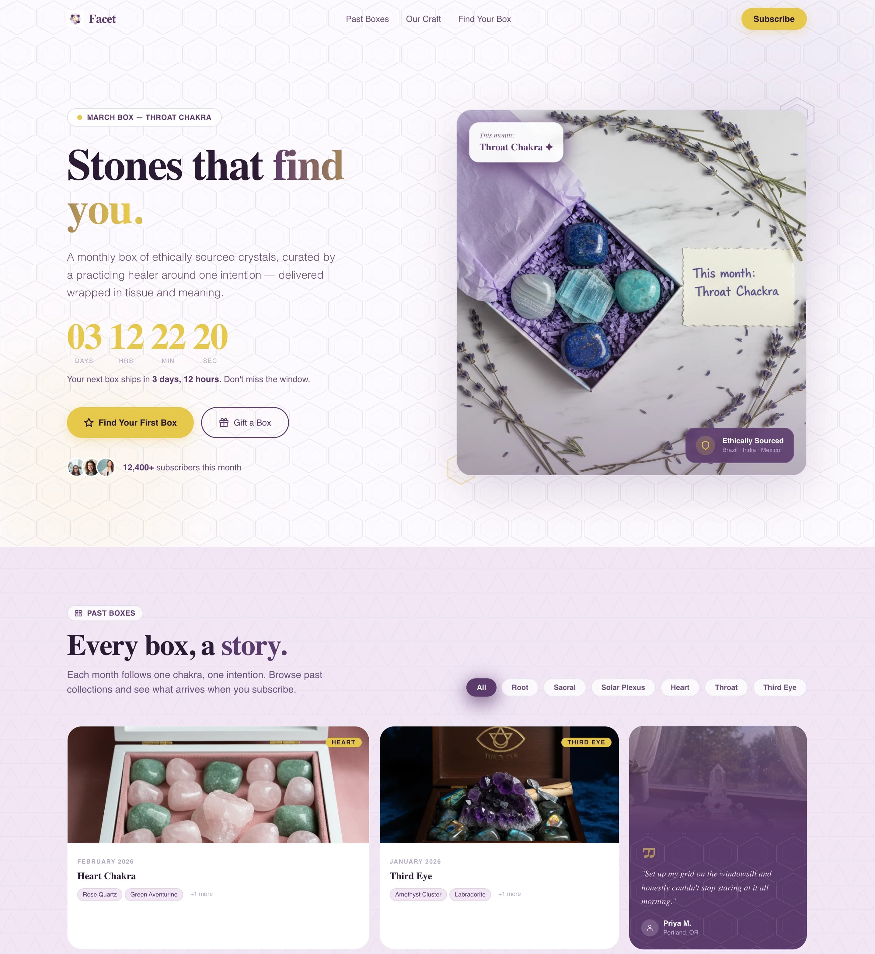 Facet - Enchanting Crystalsubscription Landing Page Template