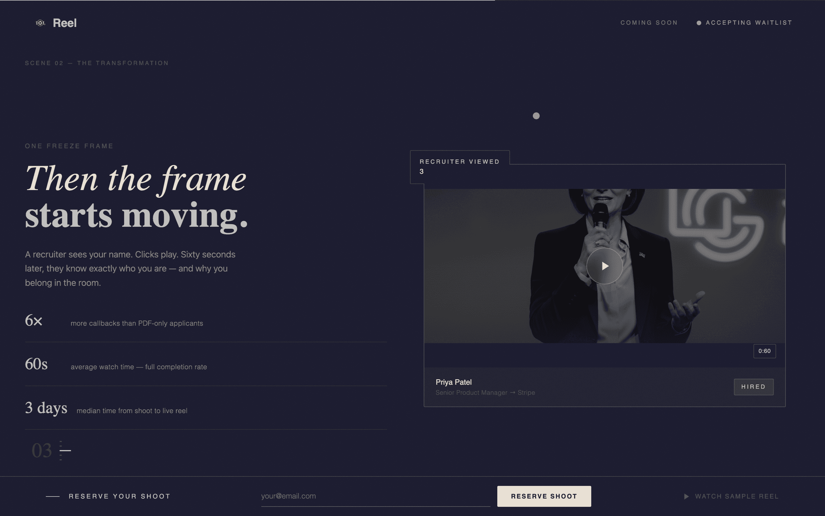 Reel - Cinematic Techprofessional Landing Page Template