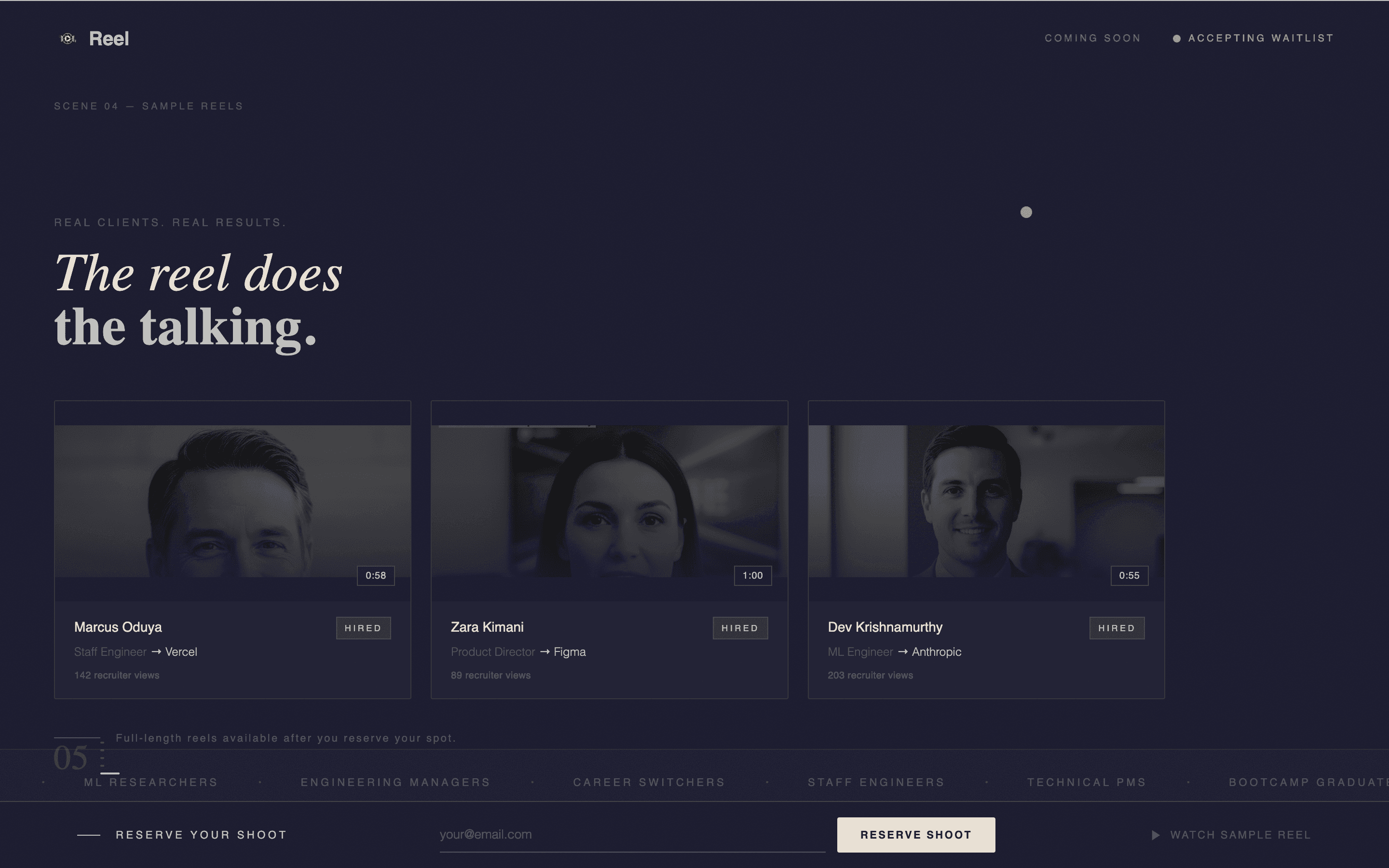 Reel - Cinematic Techprofessional Landing Page Template