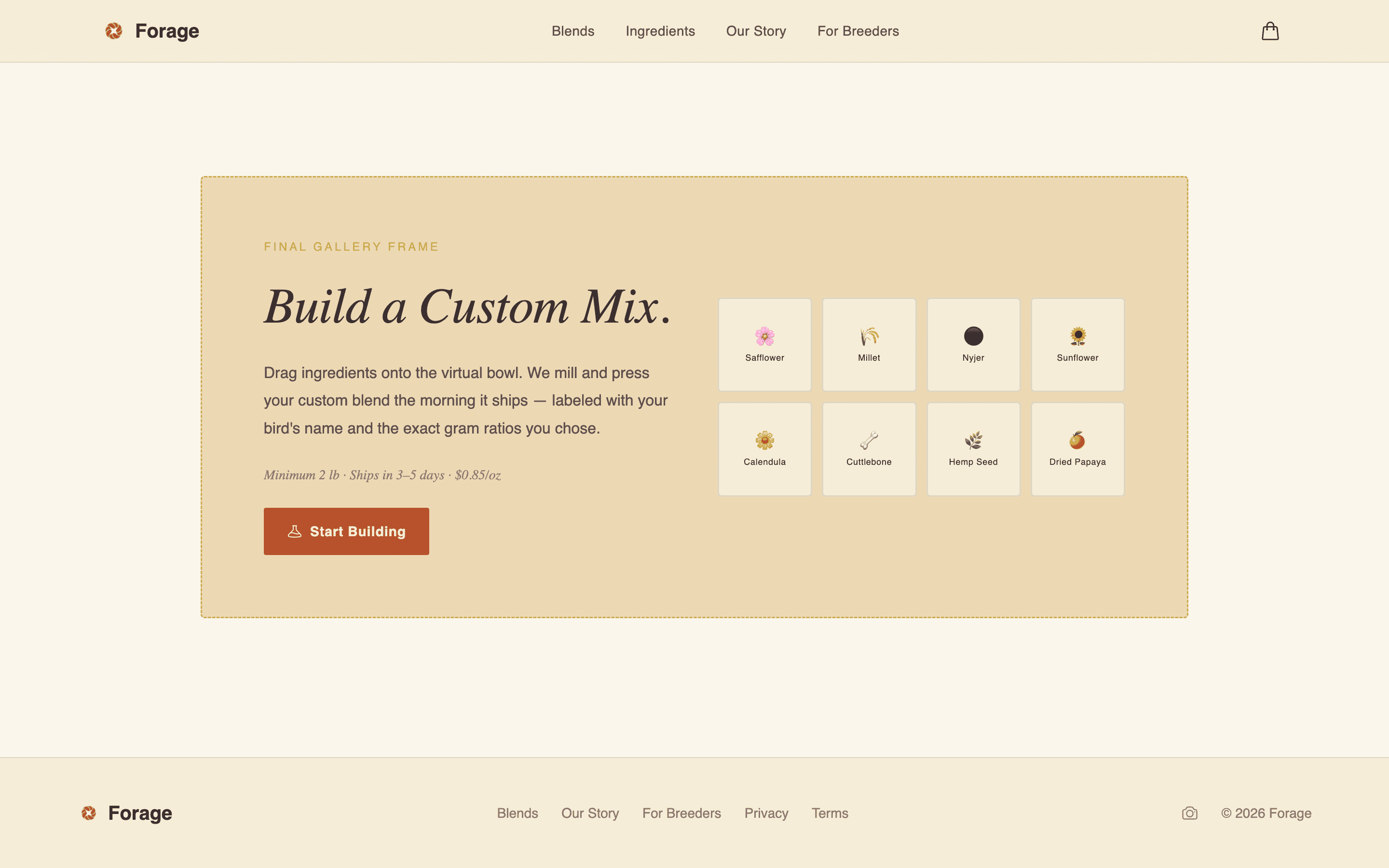 Forage - Artisan Birdfood Landing Page Template