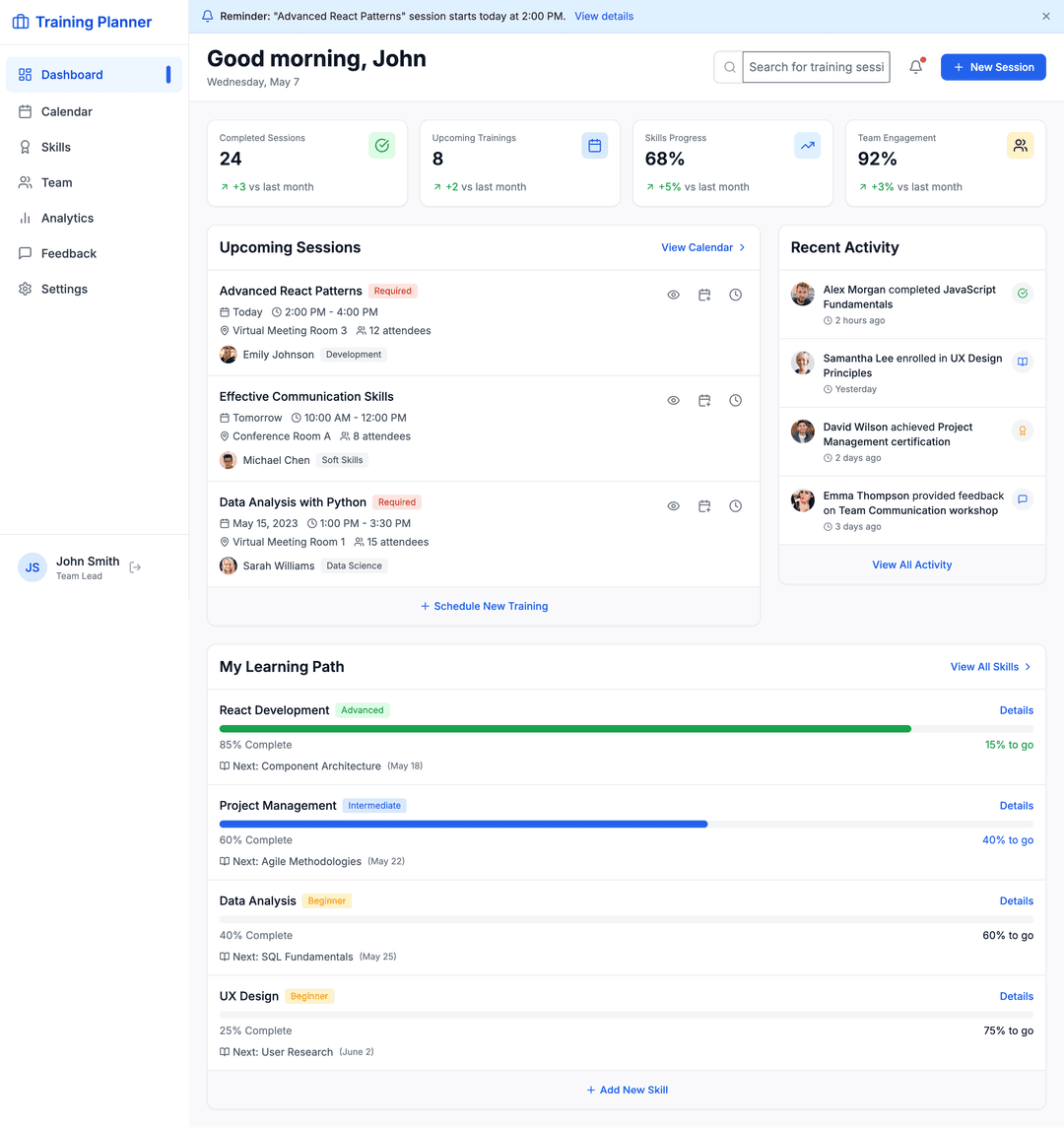 Training scheduler app - DhiWise Image 1