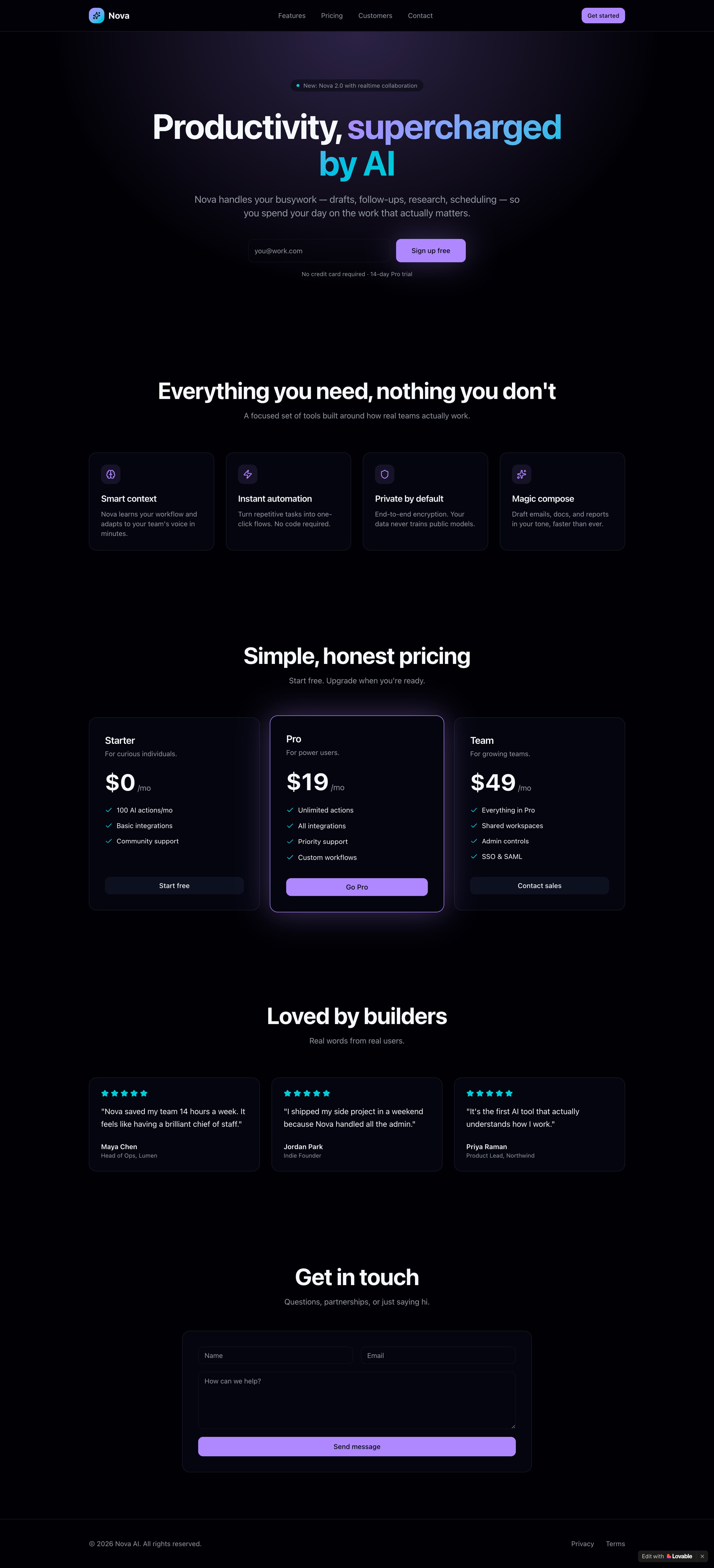 Lovable comparison — Lovable output