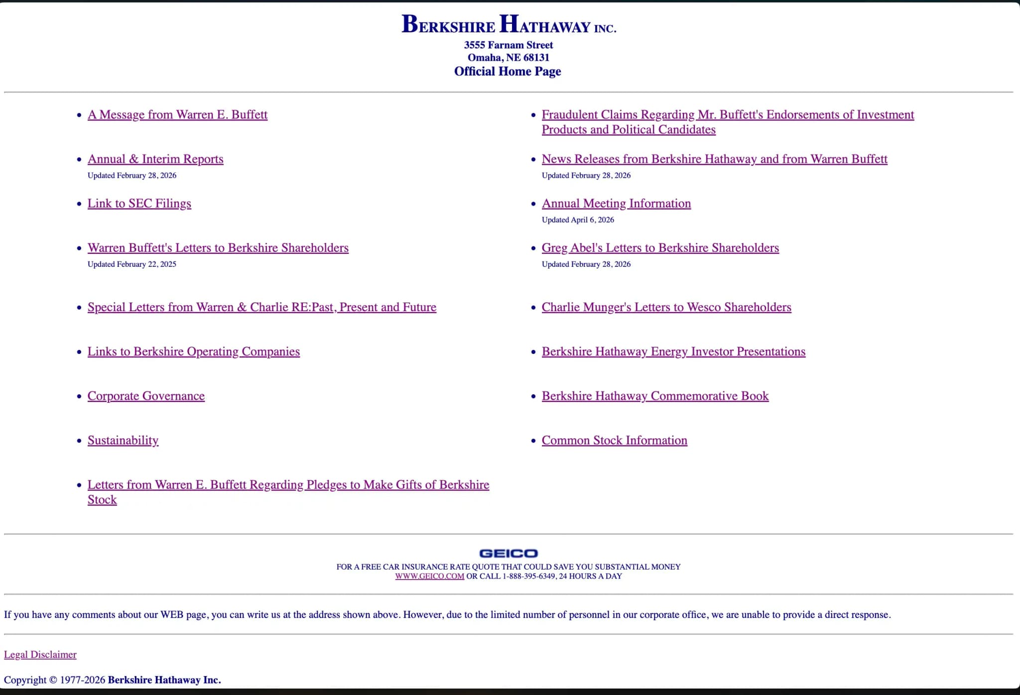Berkshire Hathaway original site