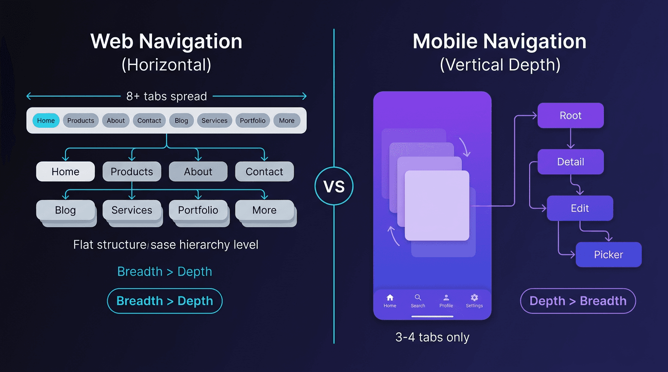 Mobile vs Web Navigation Models