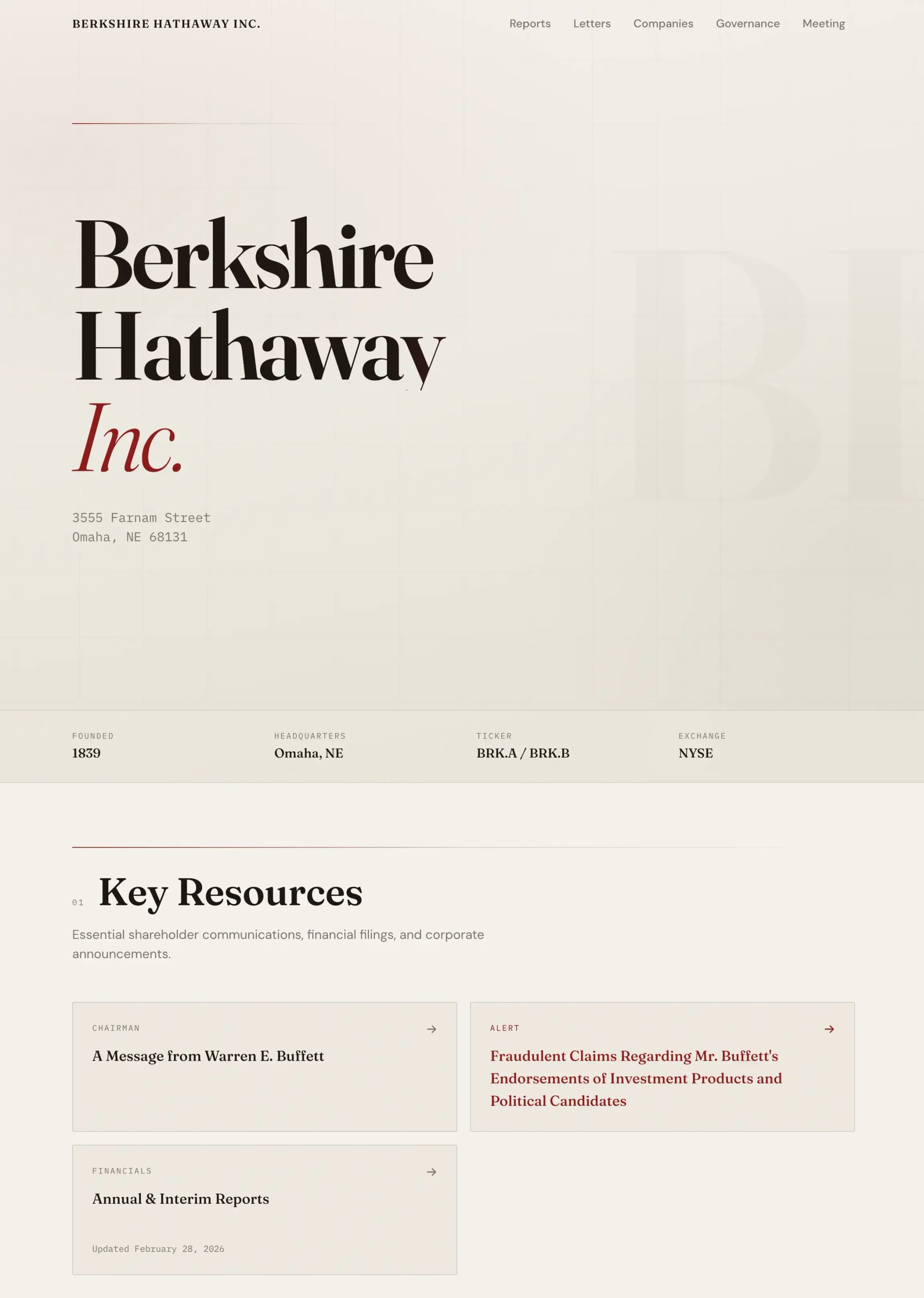 Berkshire Hathaway redesigned by Rocket