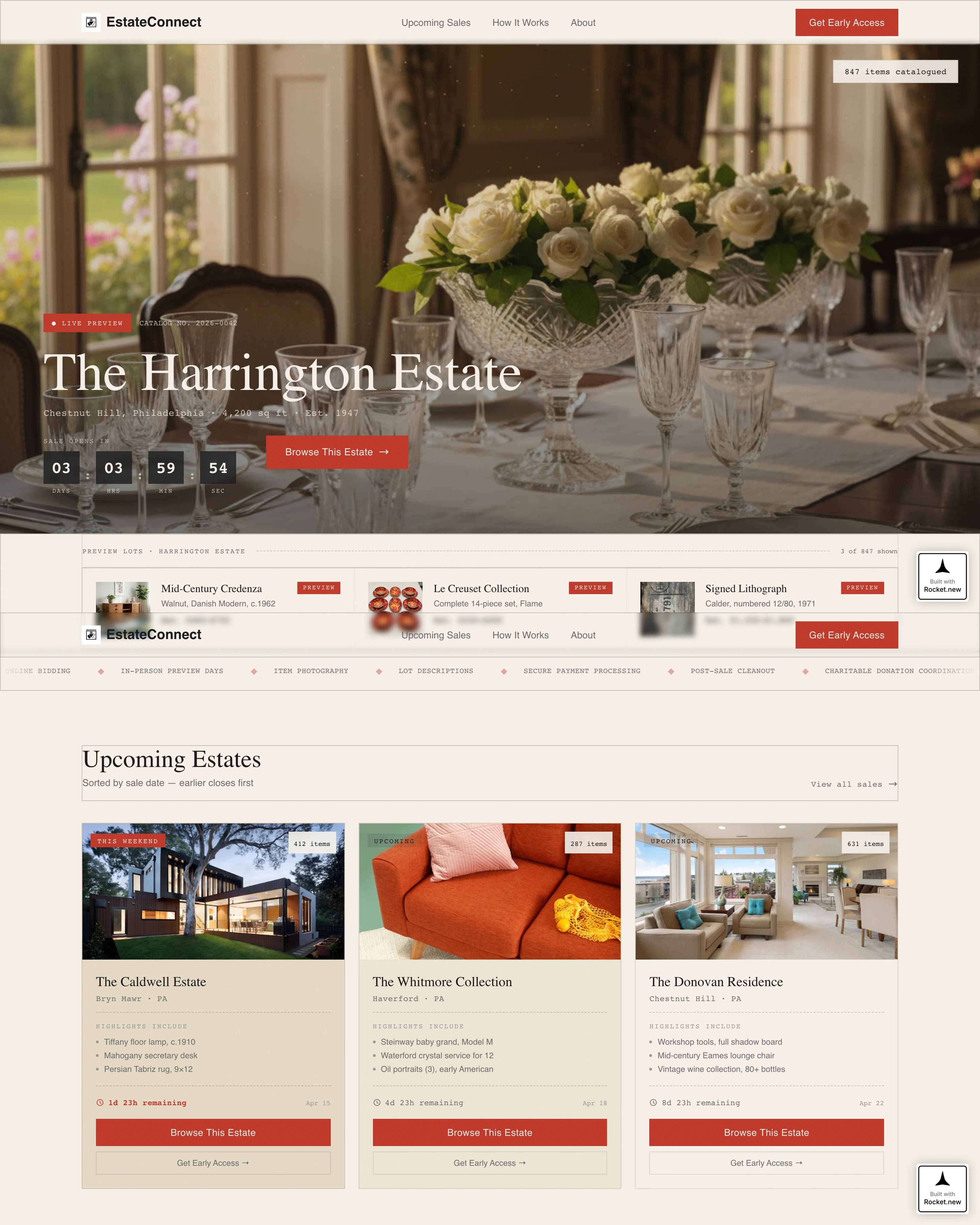 Estateconnect - Curated Antique Landing Page Template