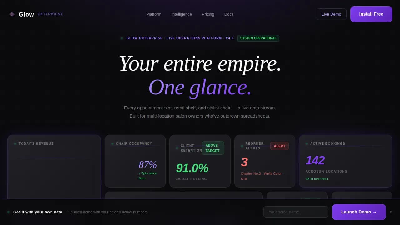 Radiance — Command Salon Operations ERP Landing Page Template