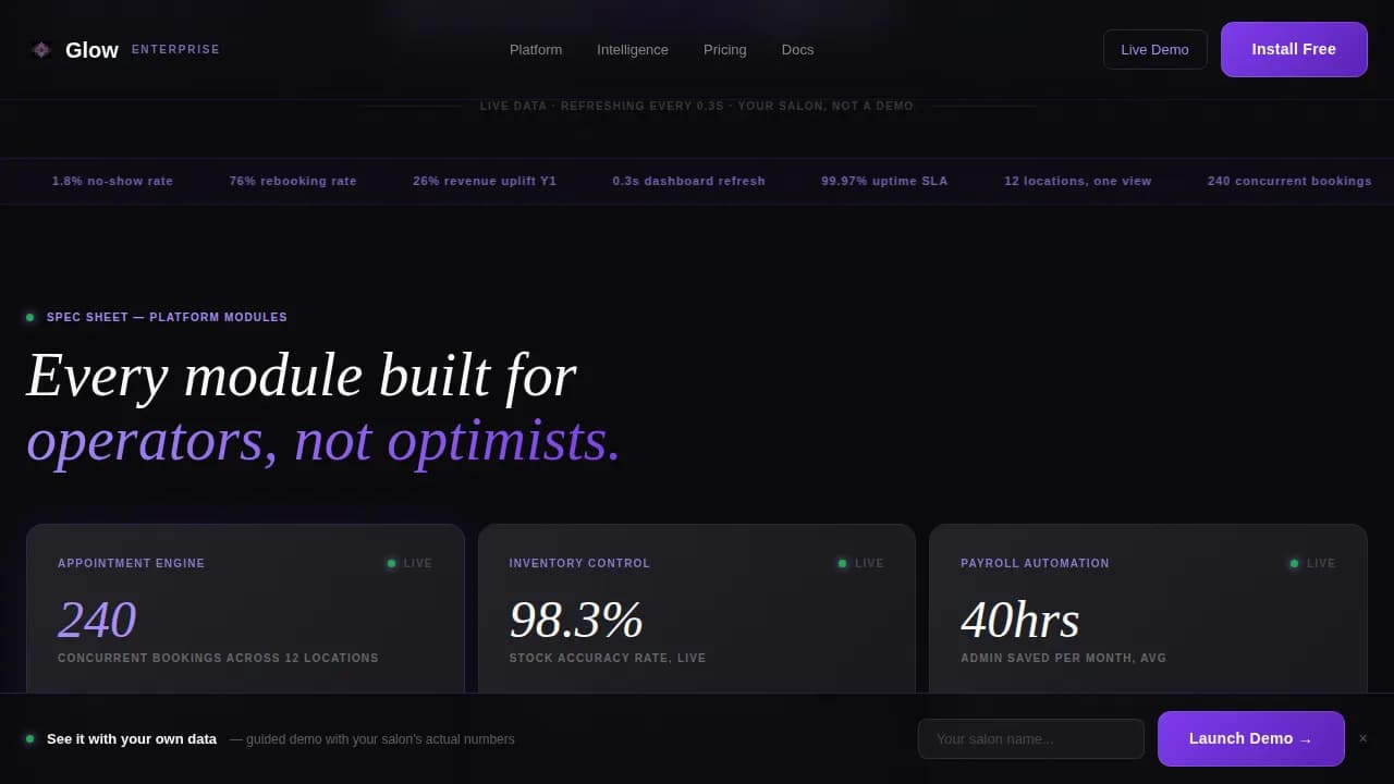 Radiance — Command Salon Operations ERP Landing Page Template