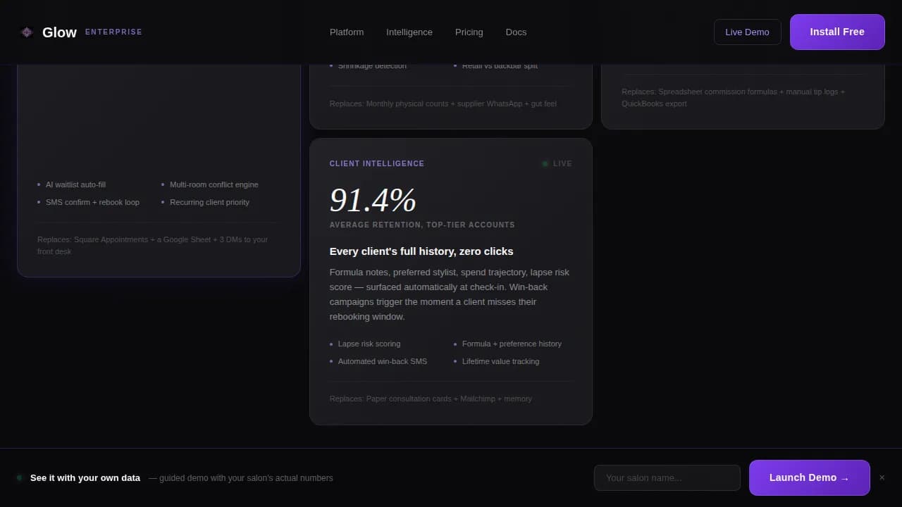 Radiance — Command Salon Operations ERP Landing Page Template