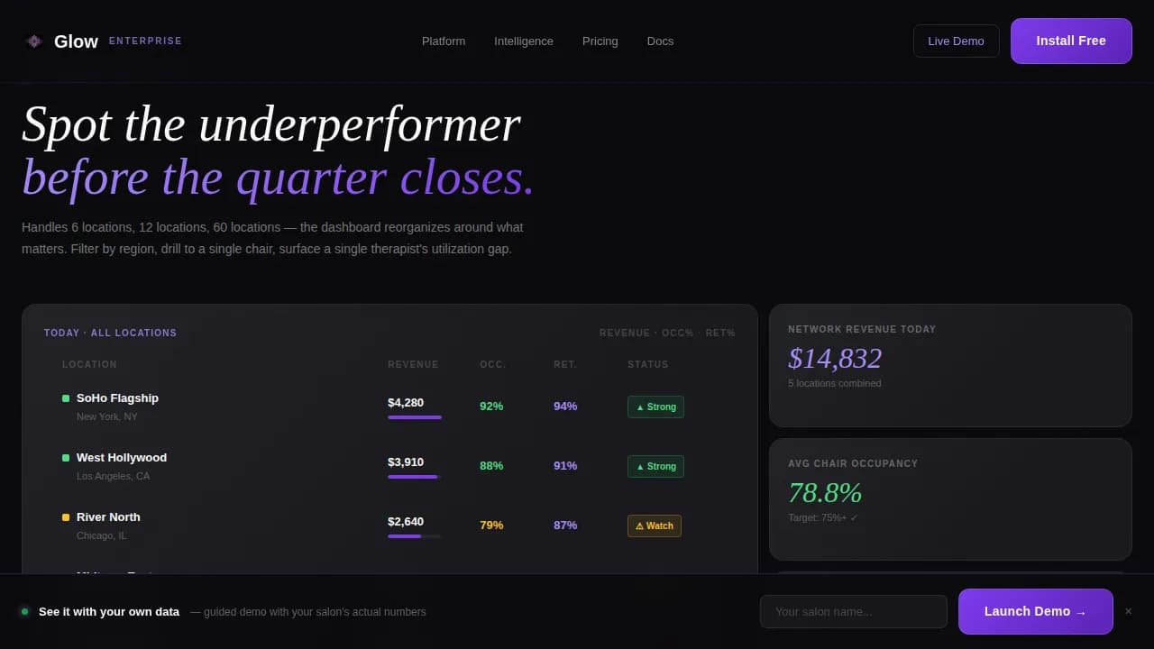 Radiance — Command Salon Operations ERP Landing Page Template
