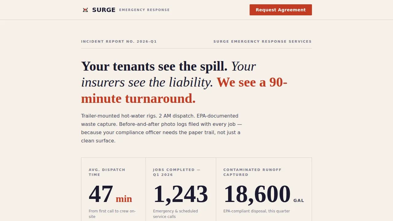 Surge — Emergency Pressure Washing Landing Page Template