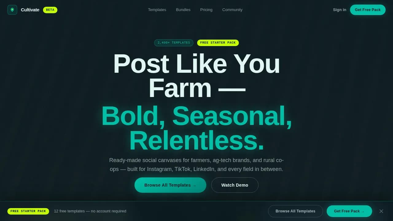 Cultivate — Bold Agriculture Marketing Landing Page Template