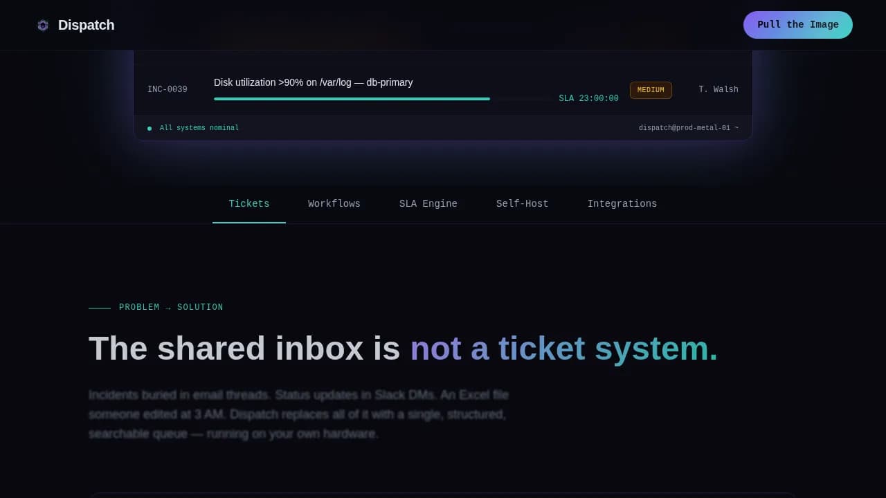 Dispatch - Self-Hosted ITSM Infrastructure Landing Page Template