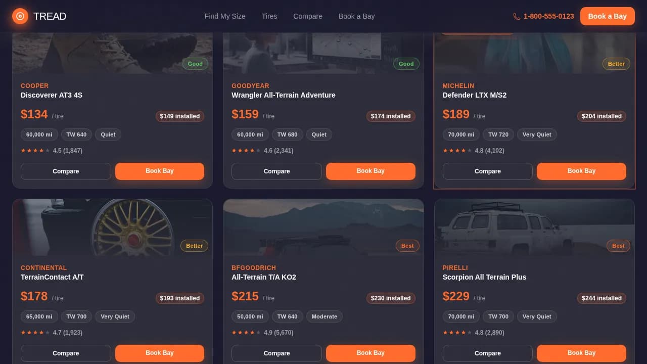Grip — Reliable Tire Marketplace Landing Page Template