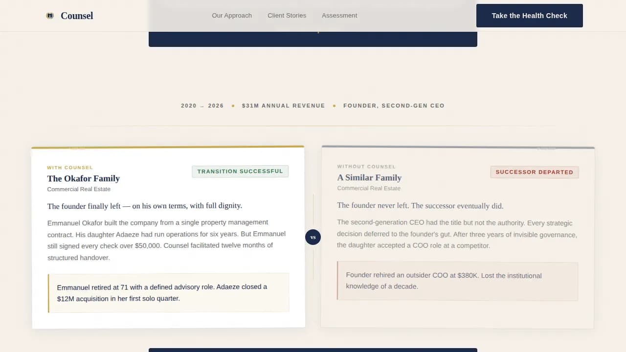 Advise — Expert Family Business Landing Page Template