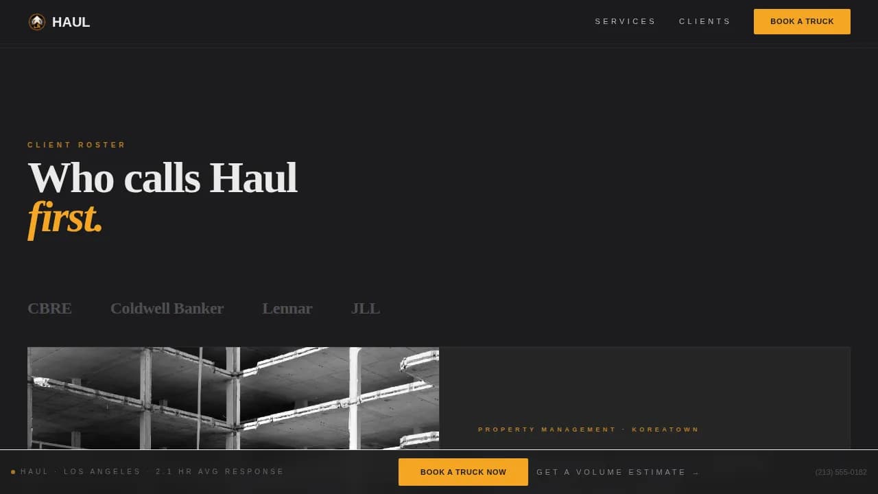 Hauler — Industrial Junk Removal Landing Page Template