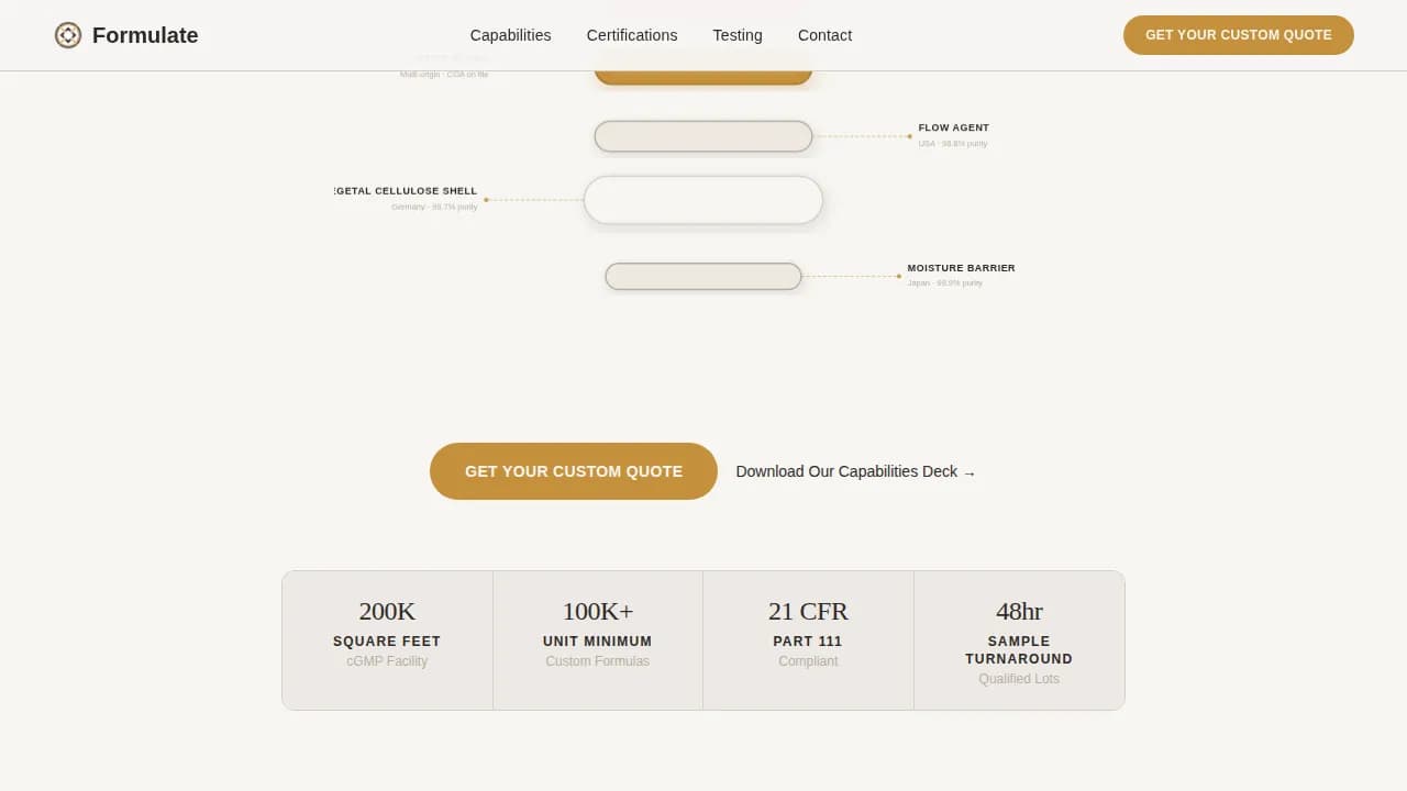Compound — Precision Supplement Manufacturing Landing Page Template