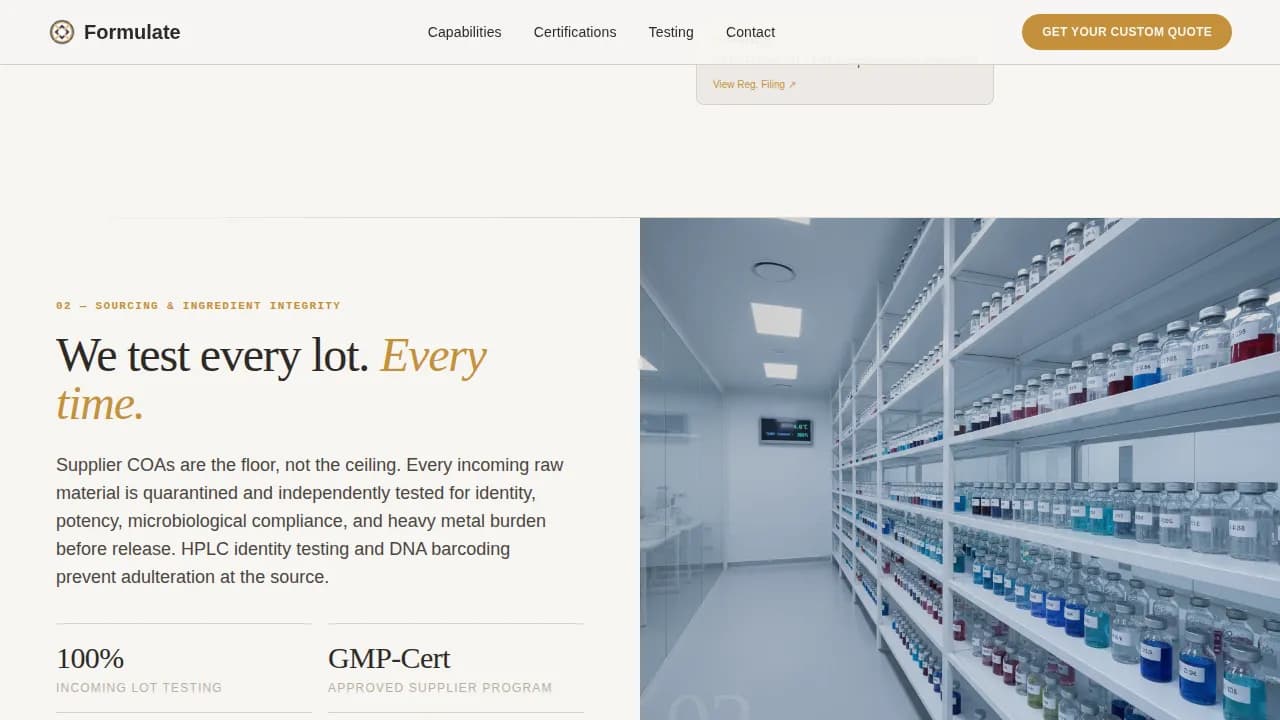 Compound — Precision Supplement Manufacturing Landing Page Template