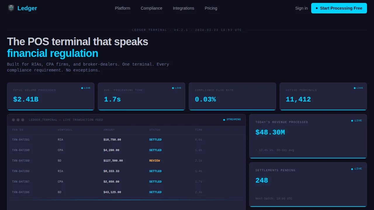 Ledger - Compliance-Ready Financial POS Landing Page Template