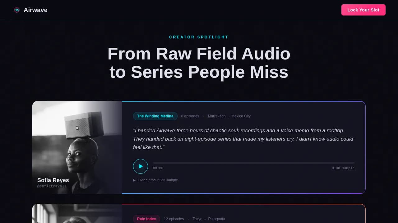 Broadcast — Premium Travel Podcast Landing Page Template