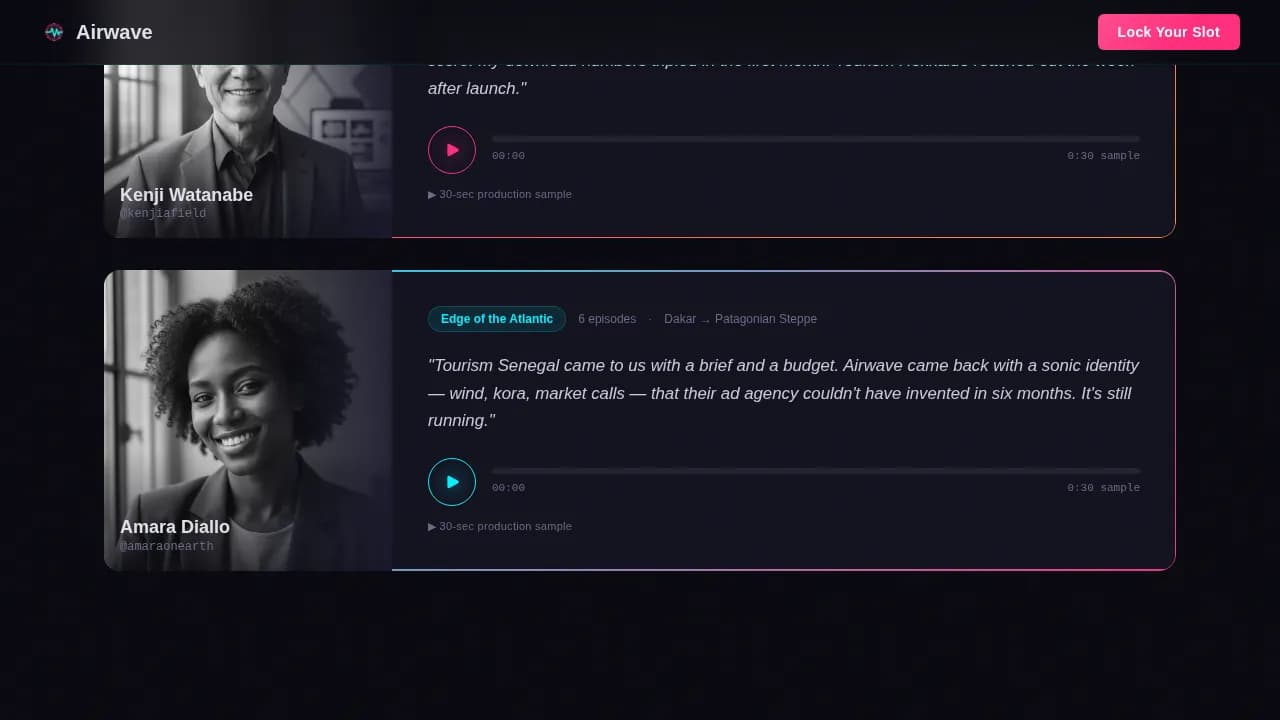 Broadcast — Premium Travel Podcast Landing Page Template
