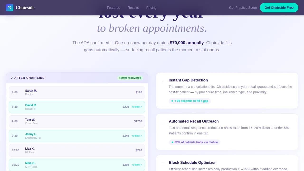 Chairside — Intelligent Dental Management Landing Page Template
