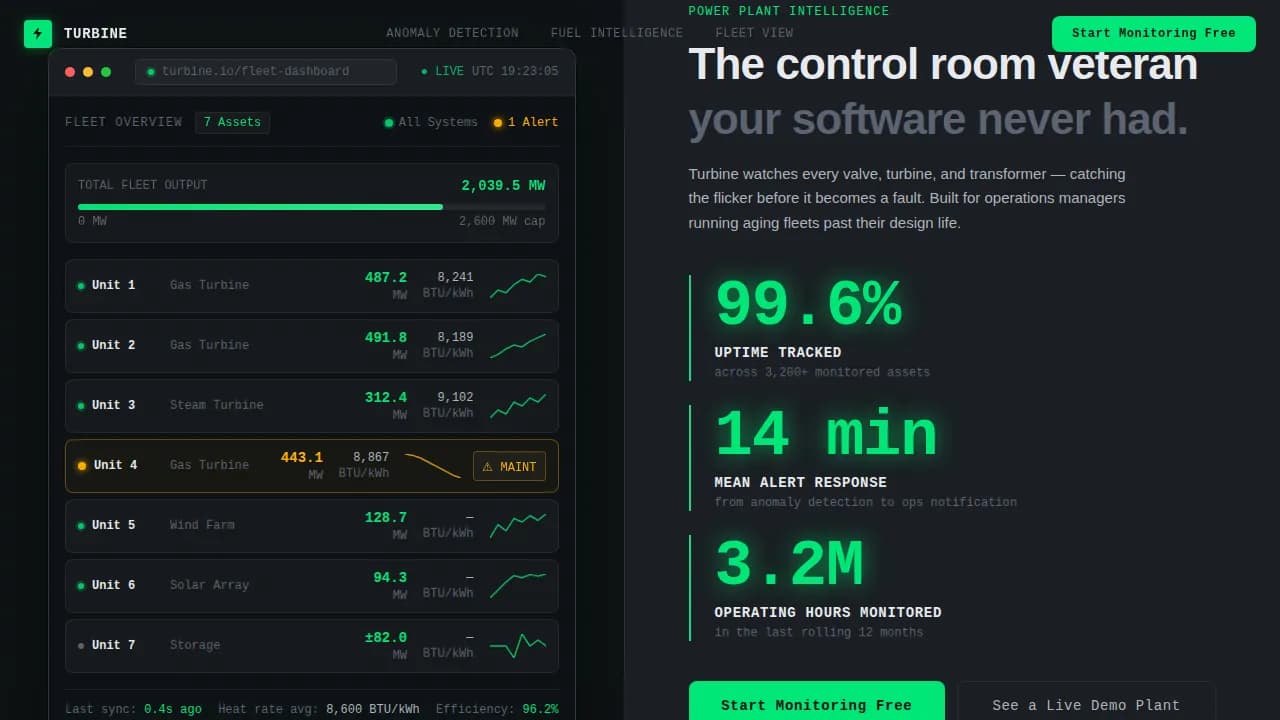 Turbine — Fleet Monitoring Landing Page Template