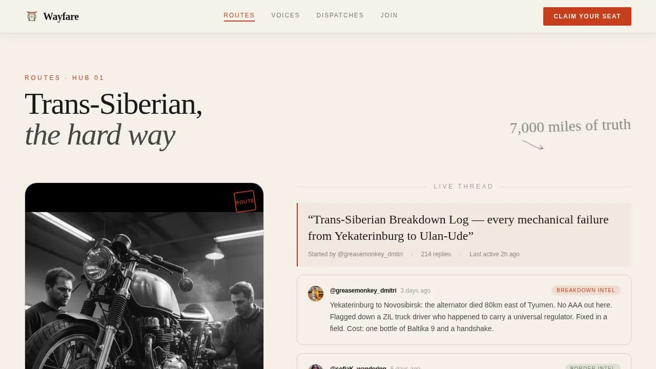 Roam — Travel Community Forum Landing Page Template