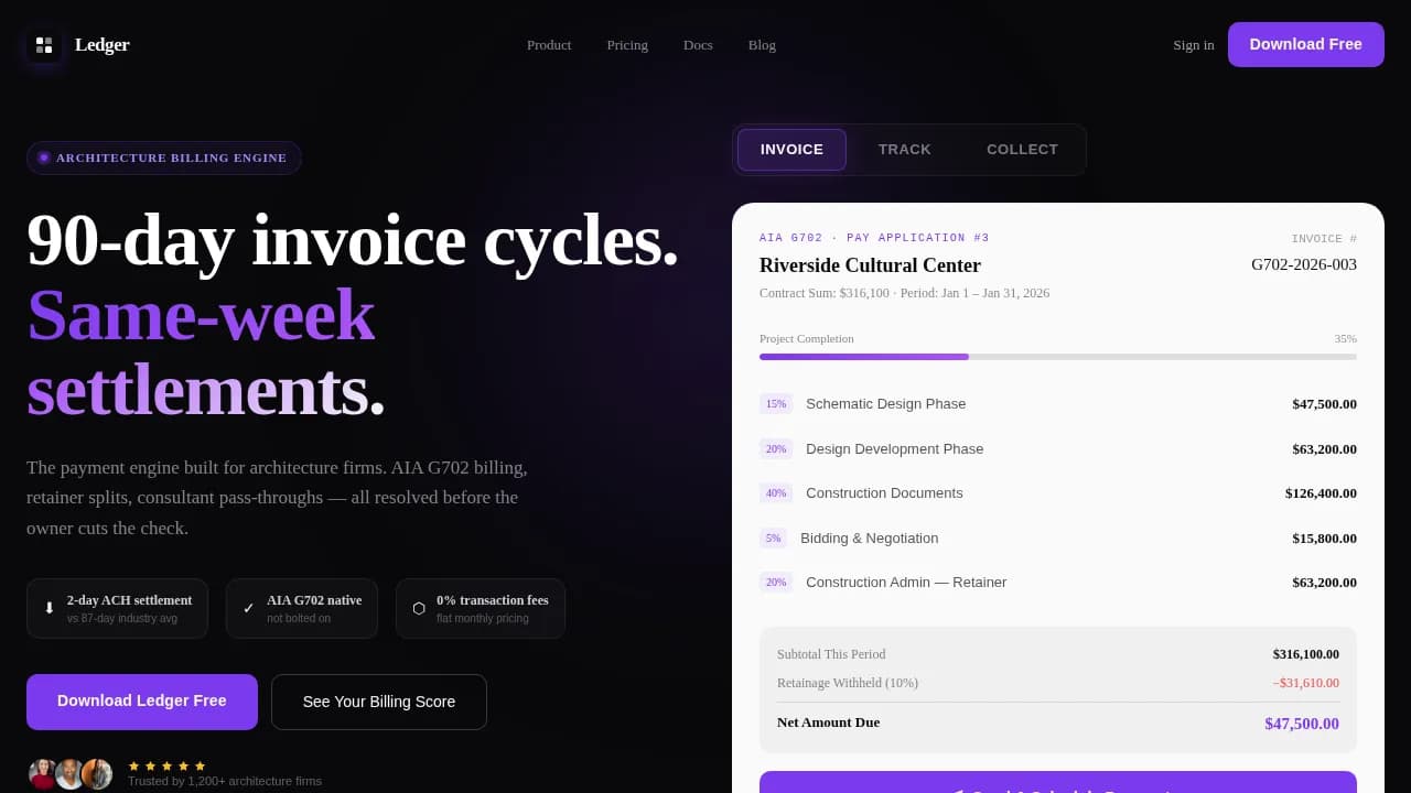 Settle — Fast Architect Payments Landing Page Template