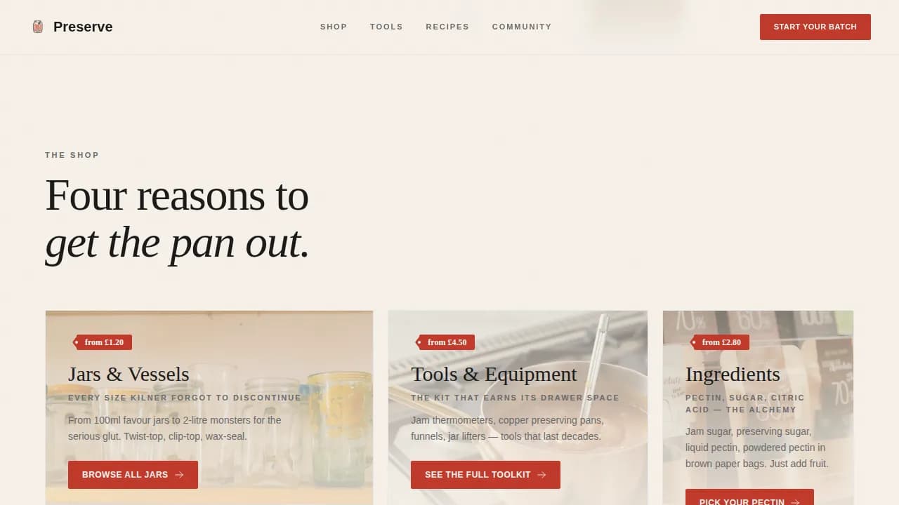 Preserve — Gourmet Canning Supply Landing Page Template