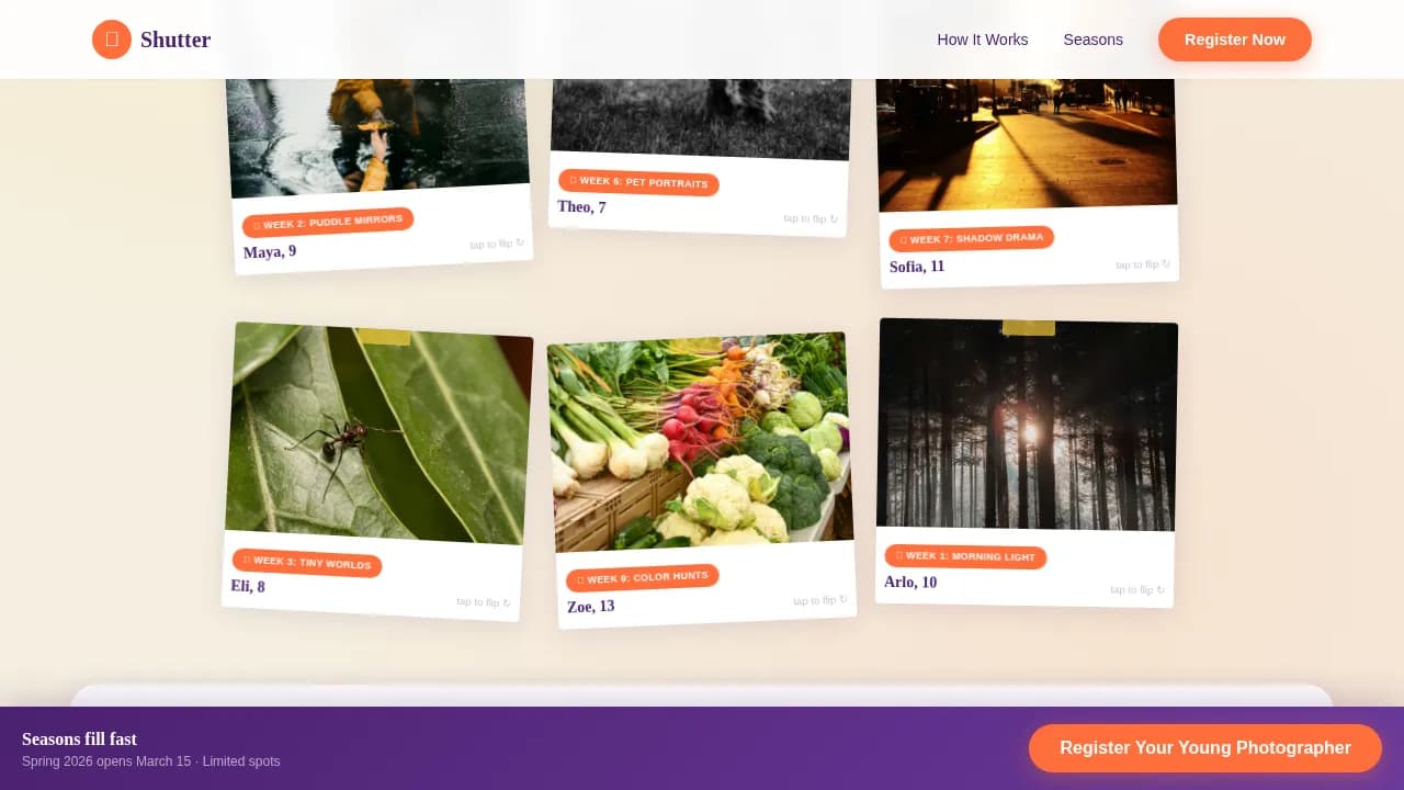 Shutter — Professional Children Photography Landing Page Template