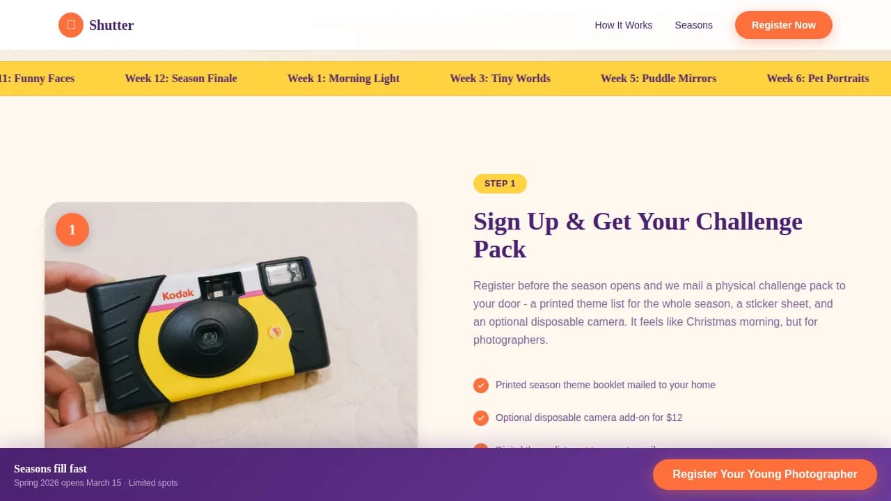 Shutter — Professional Children Photography Landing Page Template