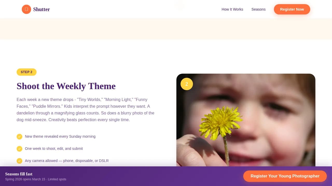Shutter — Professional Children Photography Landing Page Template