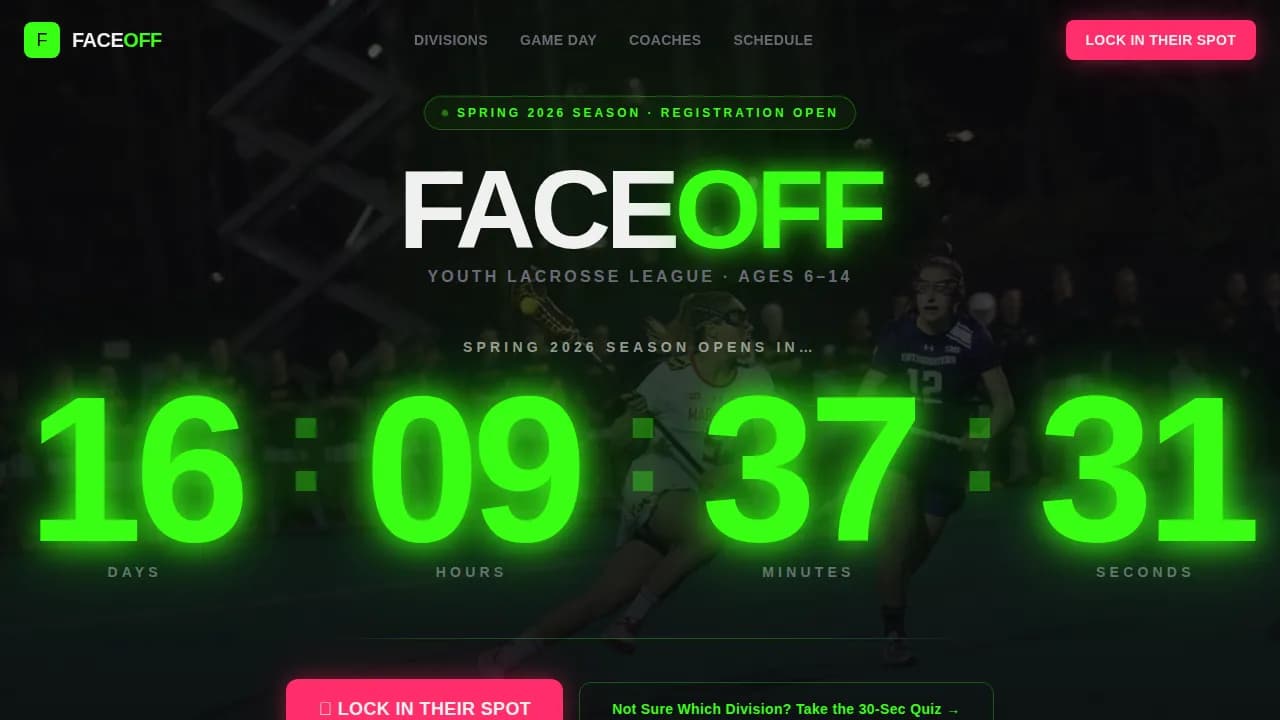 Faceoff — Premier Youth Athletics Enrollment Landing Page Template