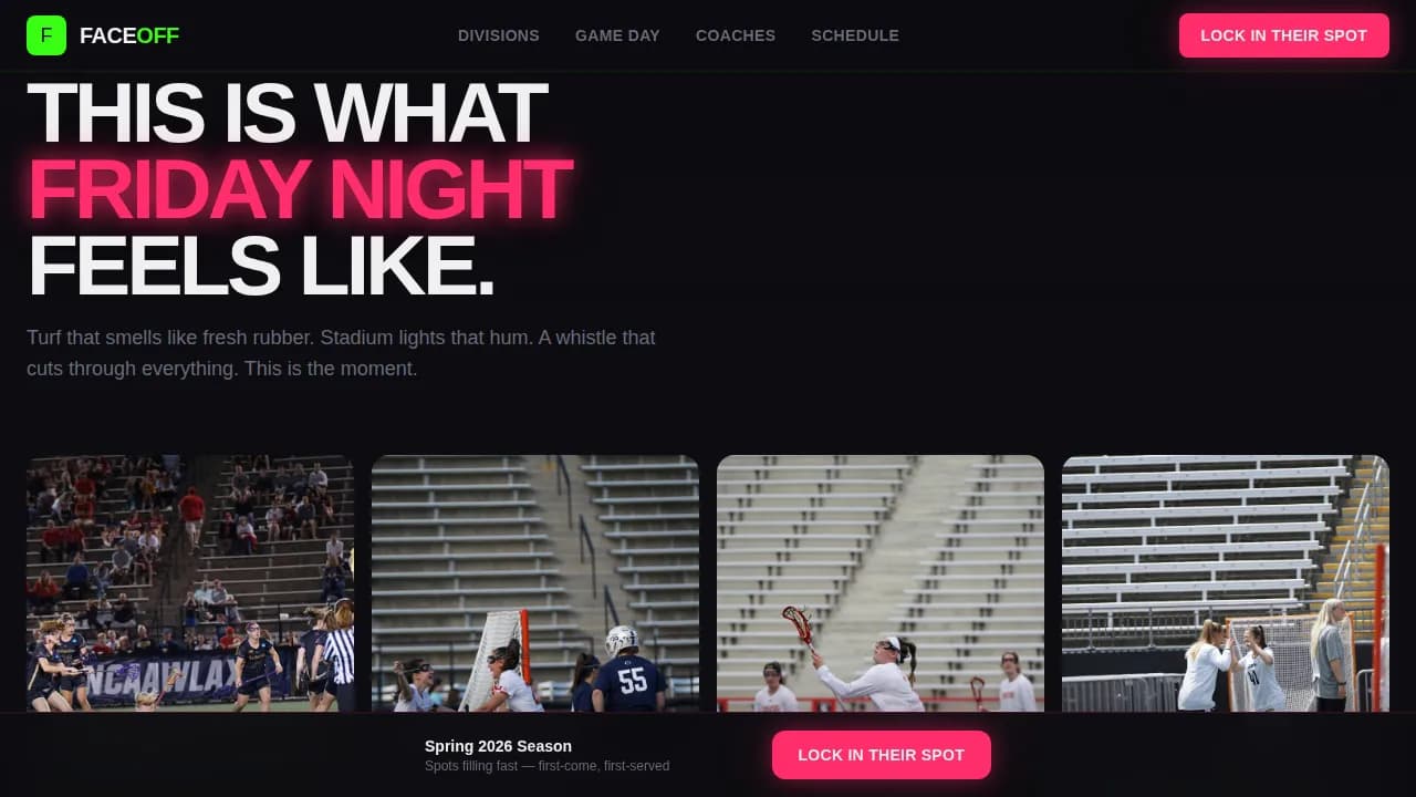 Faceoff — Premier Youth Athletics Enrollment Landing Page Template