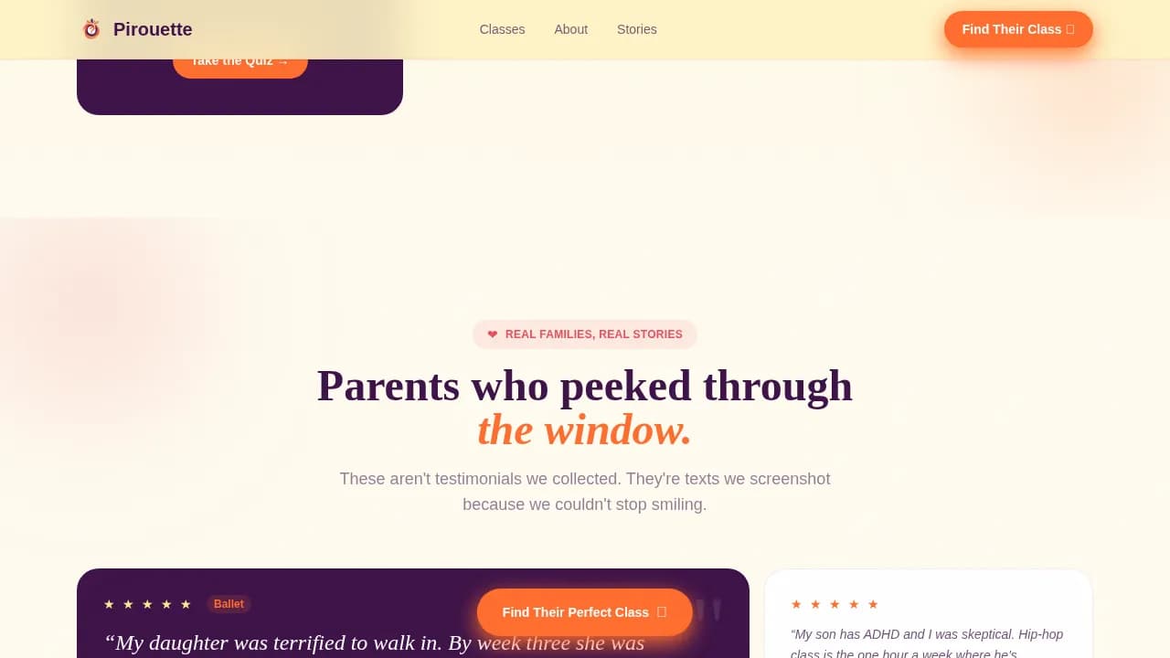 Pirouette — Exclusive Youth Performance Landing Page Template