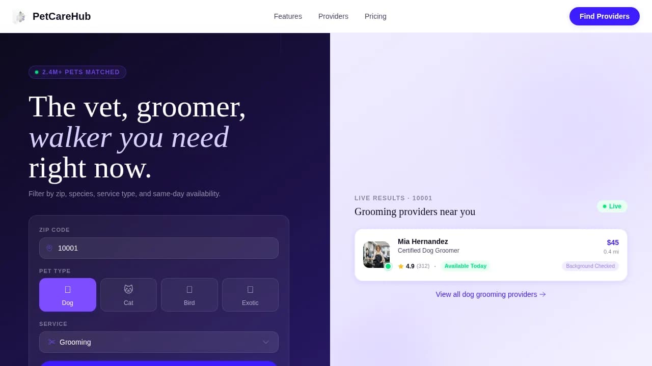 Finder — Premium Pet Care Discovery Landing Page Template