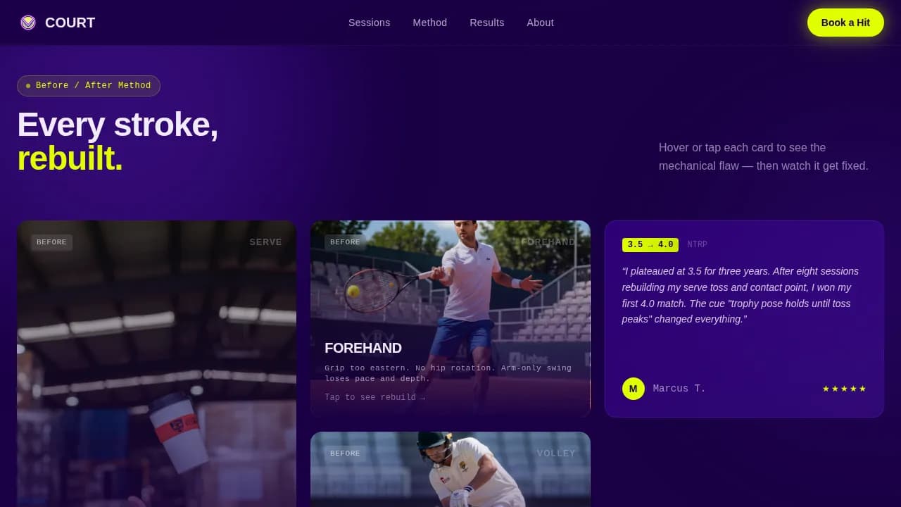 Volley — Tennis Coaching Landing Page Template