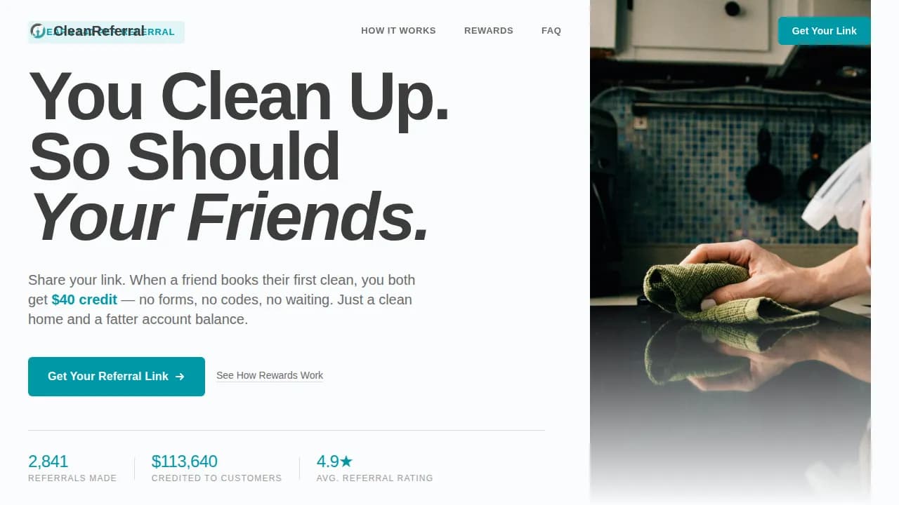 Refer — Cleaning Rewards Landing Page Template