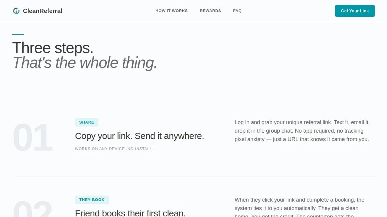 Refer — Cleaning Rewards Landing Page Template