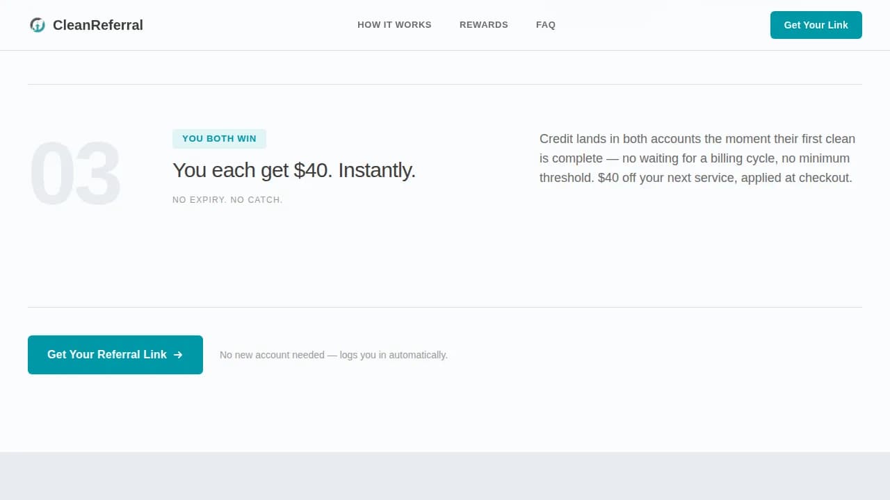 Refer — Cleaning Rewards Landing Page Template