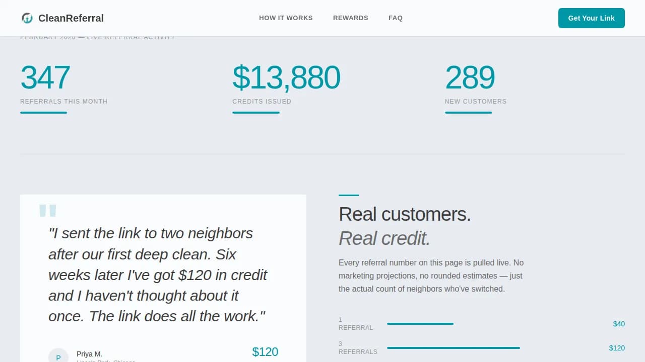Refer — Cleaning Rewards Landing Page Template