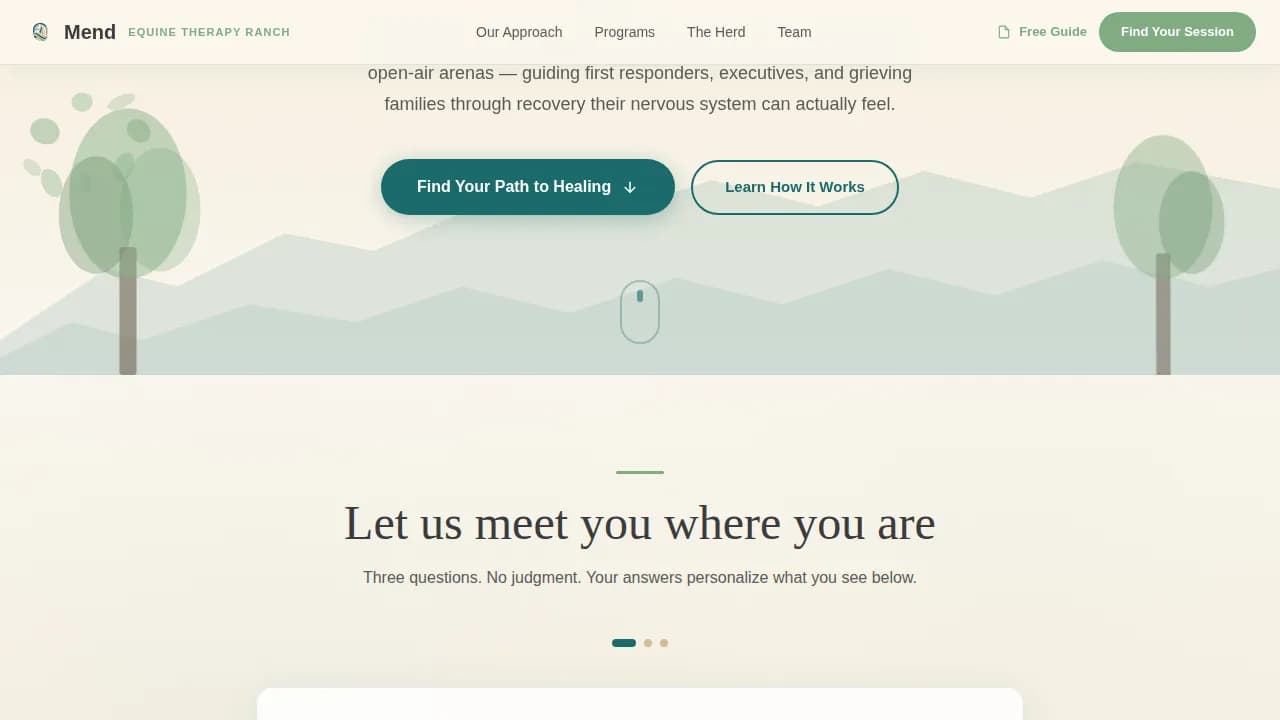 Mend — Restorative Equine Therapy Landing Page Template
