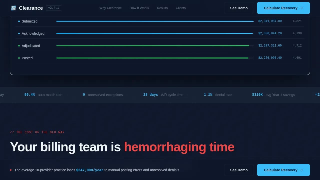 Settle — Healthcare Billing Platform Landing Page Template