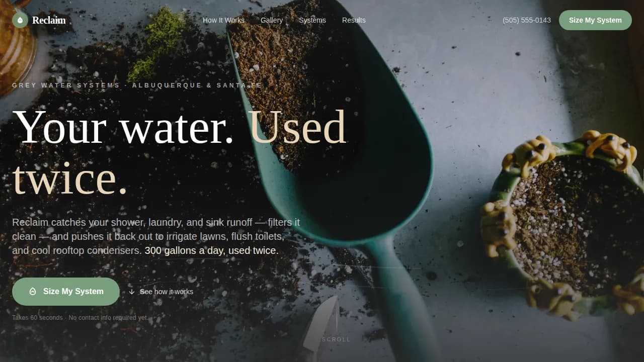 Reclaim — Advanced Greywater System Landing Page Template