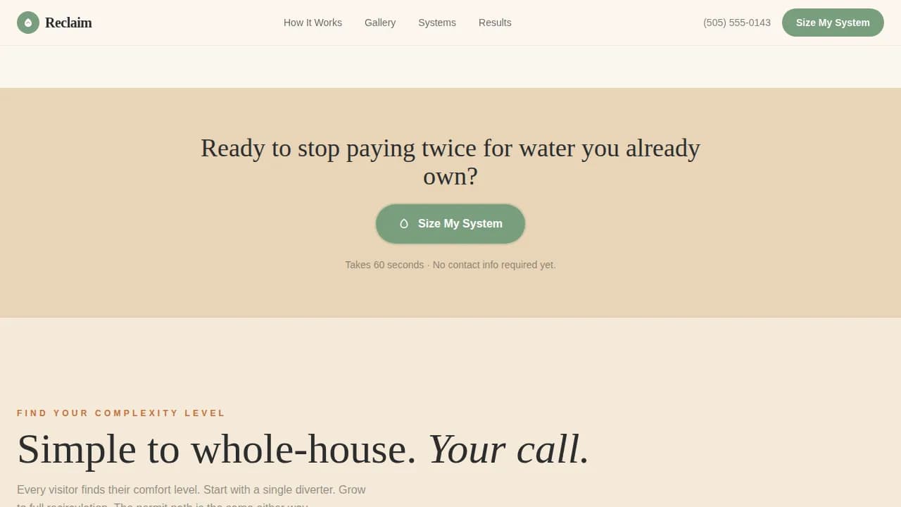 Reclaim — Advanced Greywater System Landing Page Template