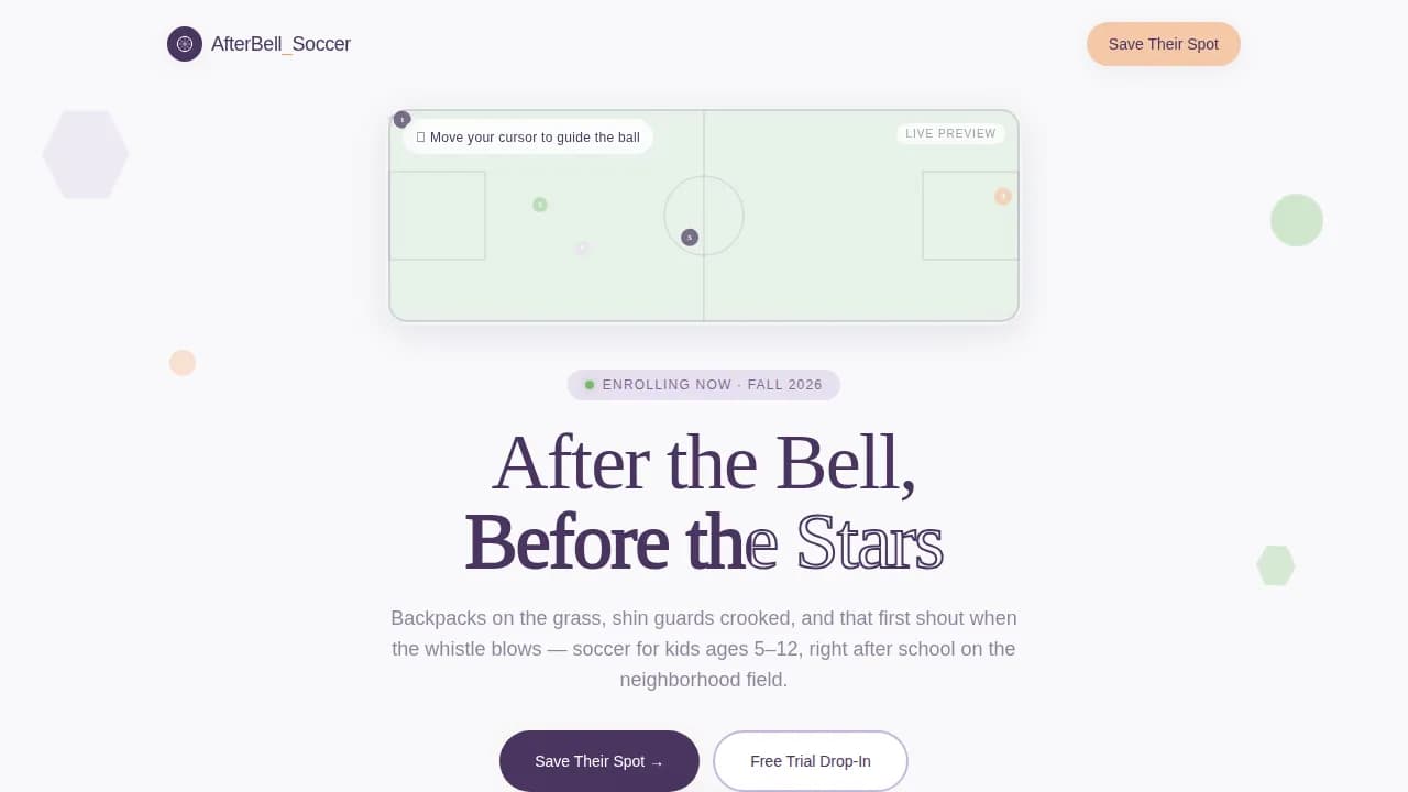 Score — Youth Soccer Program Landing Page Template