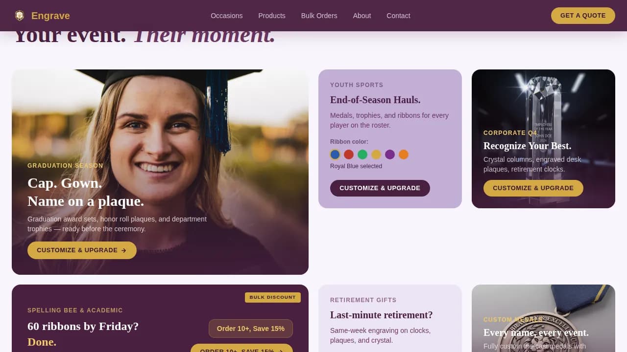 Honor — Bespoke Recognition Services Landing Page Template
